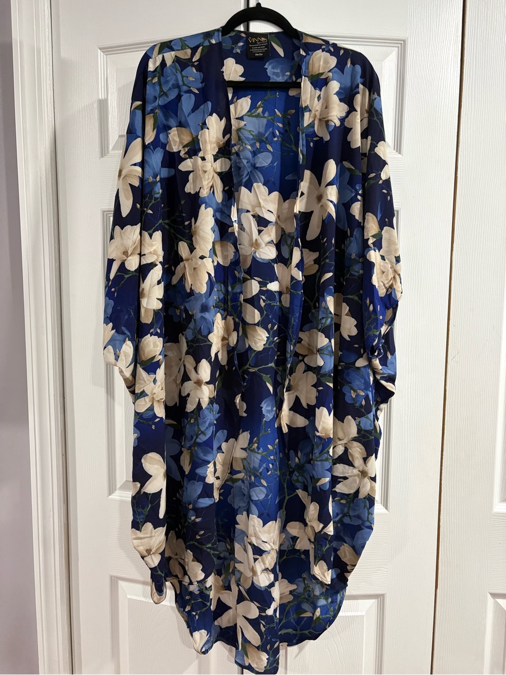 Navy Floral Open-Front Kimono/Cape